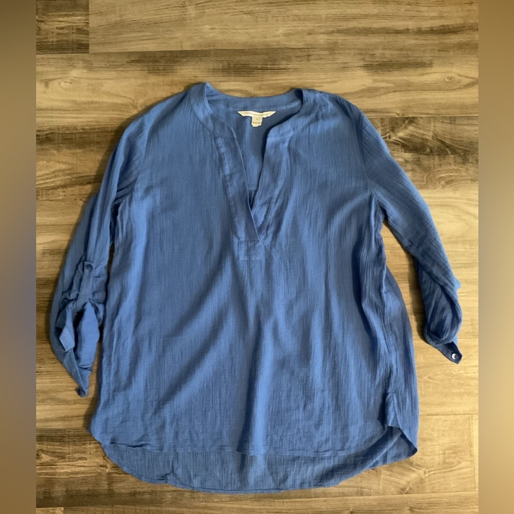 Diane Von Furstenberg Blue Cotton Blouse size 12